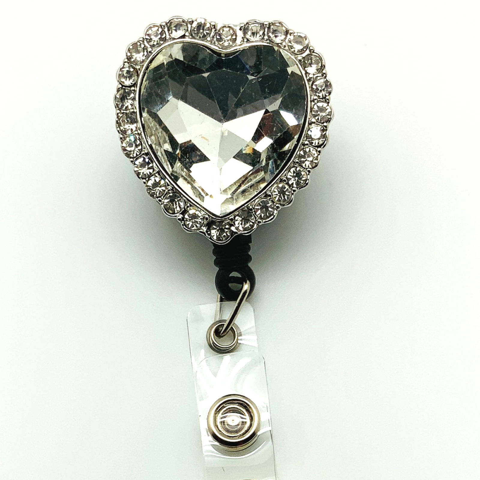 Generic Crystal Heart Bling Clip And Reel Retractable Scissor Holder