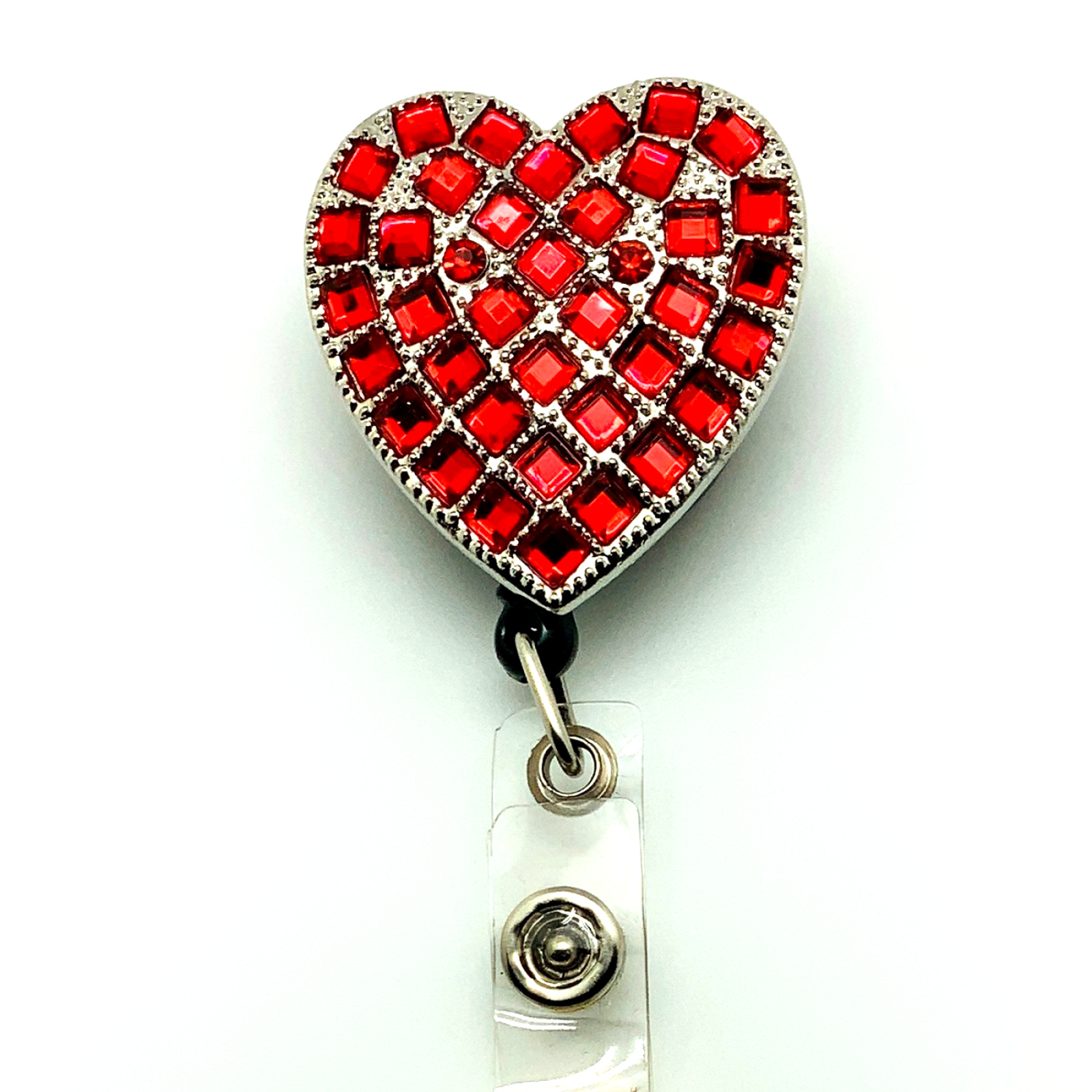 Generic Red Heart Bling Clip And Reel Retractable Scissor Holder