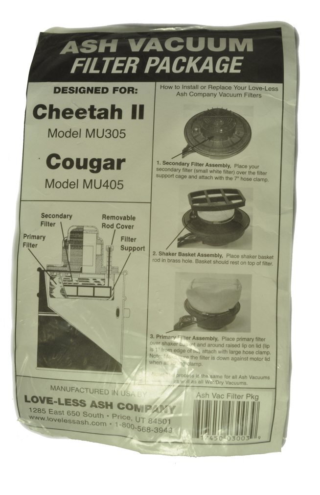 Loveless Ash Cheetah, Cougar Vacuum Cleaner Filter Kit Fireplace Ash Canister Vac Filter Kit