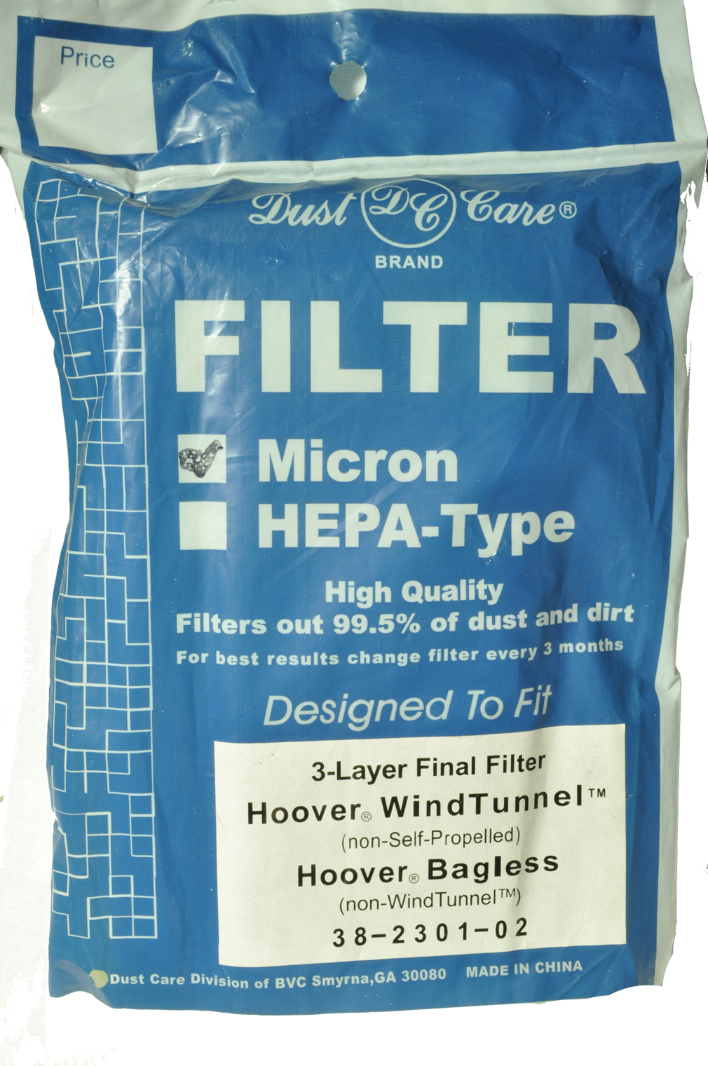 Hoover Wind Tunnel Non-Self Propelled and Hoover Bagless Wind Tunnel Micron Filter 2 pack Upright Vacuum Cleaner Micron Filter