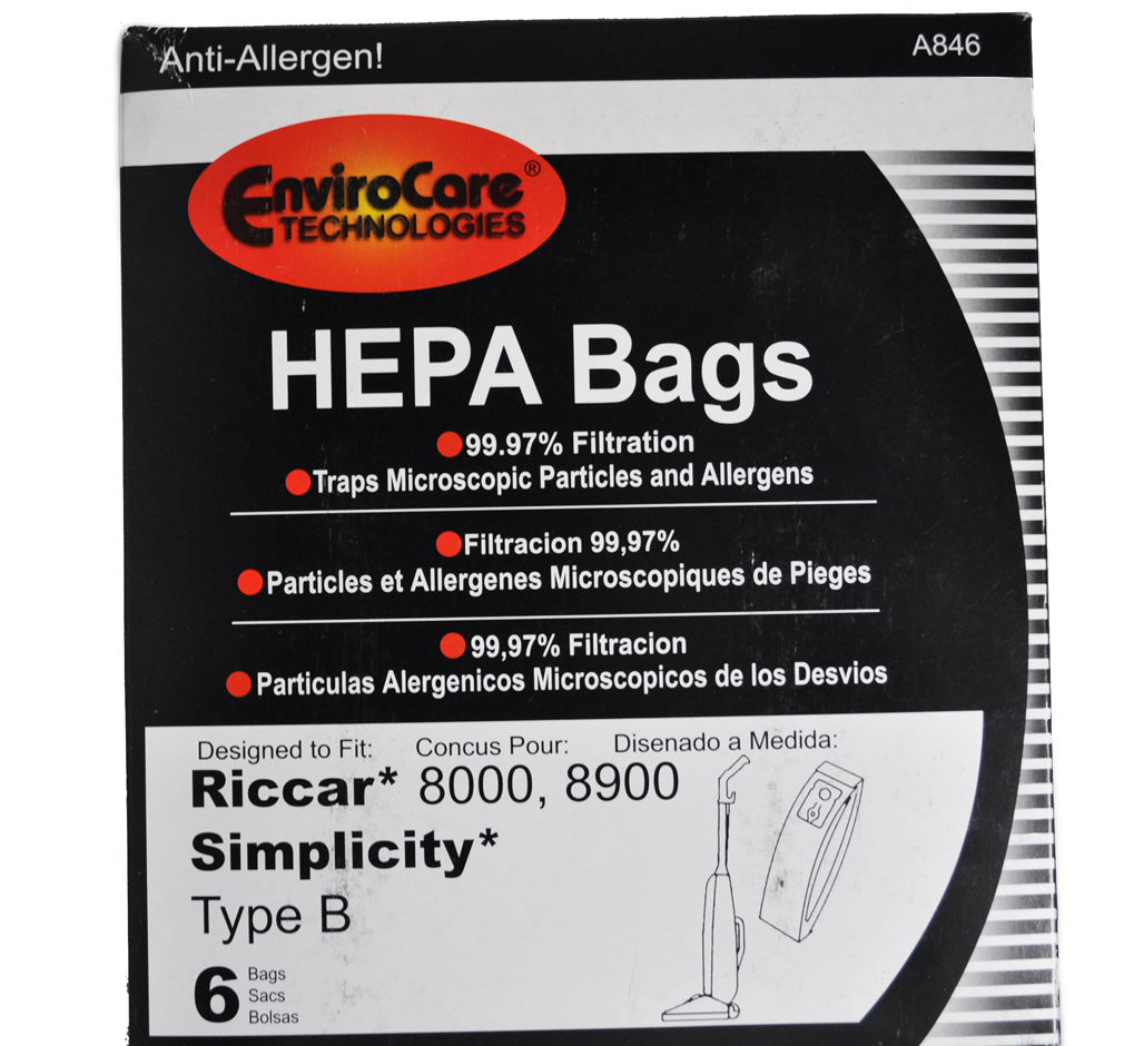 Riccar 8000, 8900 Simplicity Type B Vacuum Cleaner Bags Type B Vacuum Cleaner Bags 6 Pack