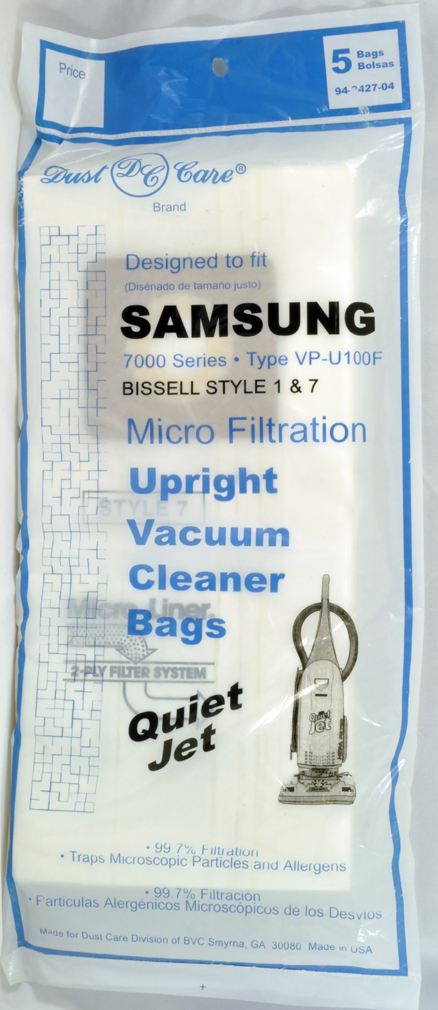 Bissell Style 1 & 7 Upright Vacuum Cleaner Bags Samsung 5000-7000 Series Type VP-U100F Quiet Jet and Bissell Style 1 & 7