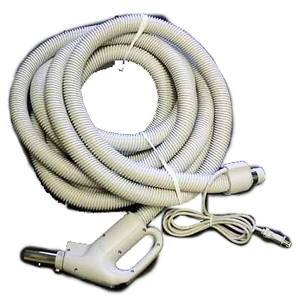 Central Vac Hose Assy 30ft Dual Switching Crushproof Electric Gas Pump-Grey