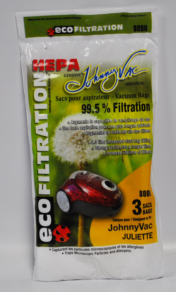 Johnny Vac Juliette Eco Filtration HEPA Vacuum Bags 3 Pack 800H