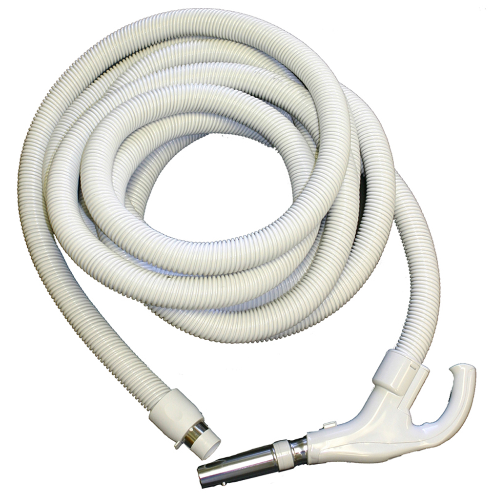 Central Vacuum Hose 30ft Hose Crushproof Low Voltage Switch- Grey with button