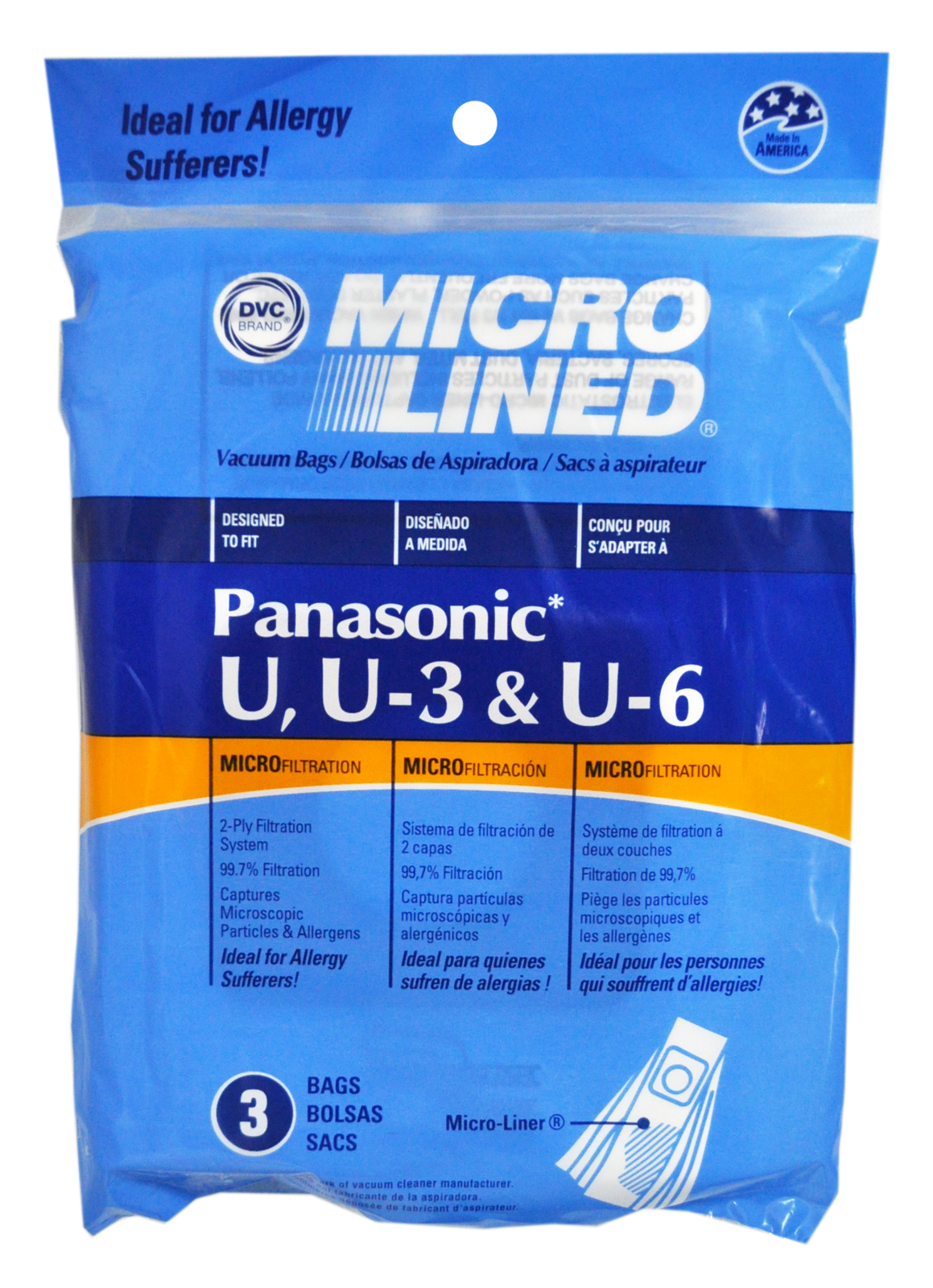 DVC Panasonic Style U U3 and U6 Micro Lined Paper Vacuum Bags 435597