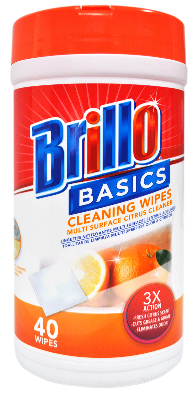 Brillo Basics Multi Surface Citrus Cleaning Wipes Orange 40 Count