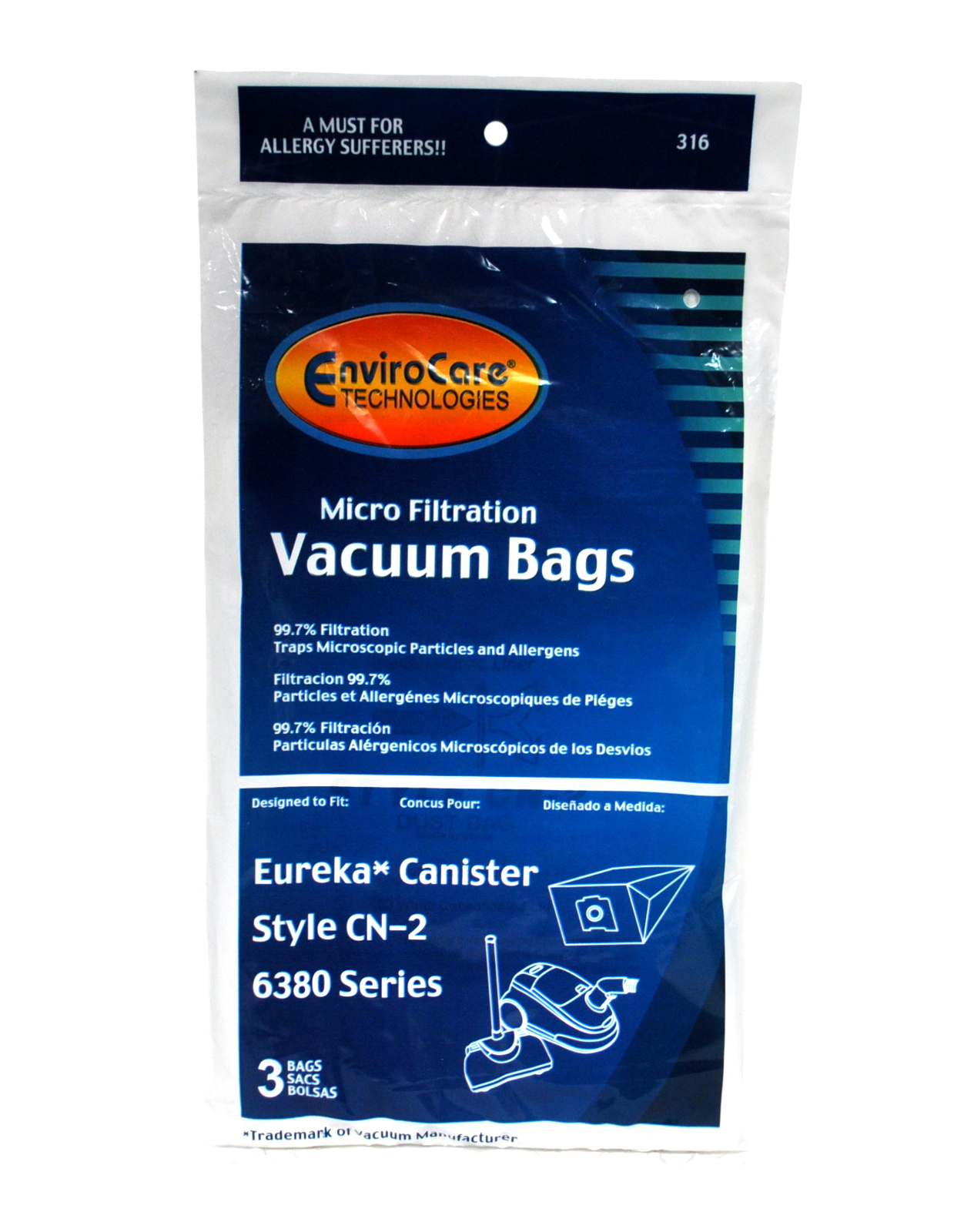 Envirocare Vacuum Bags Designed To Fit Eureka Style CN-2 Canister Vacuums 316