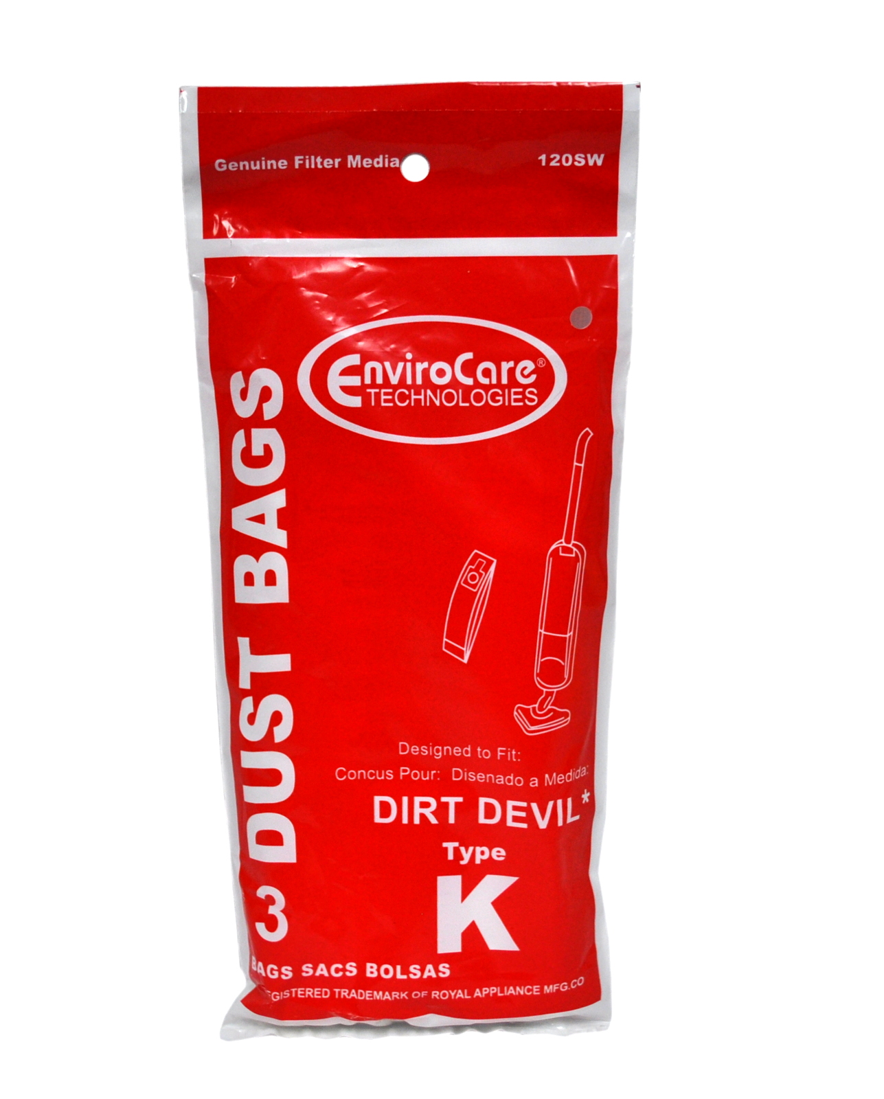 Envirocare Vacuum Bags Designed To Fit Royal Type K Dirt Devil Stick Vacuums 120SW