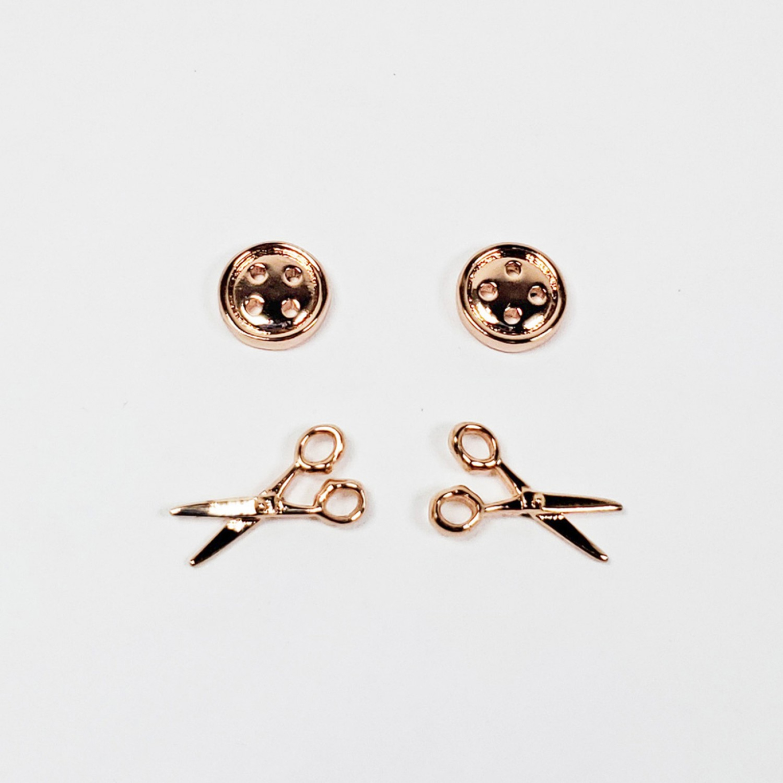 Quilt Button and Scissors Earring Set of 2 Rose Gold