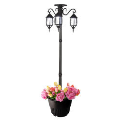 Pier Surplus 6.6 ft (79 in) Tall Solar Lamp Post and Planter - 3 Heads, White LEDs, Black