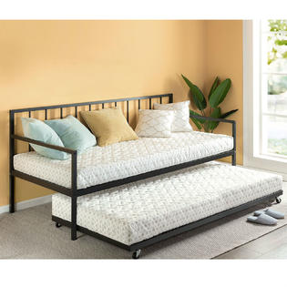 Modern Black Metal Daybed, Full Size Roll Out Trundle Bed Frame