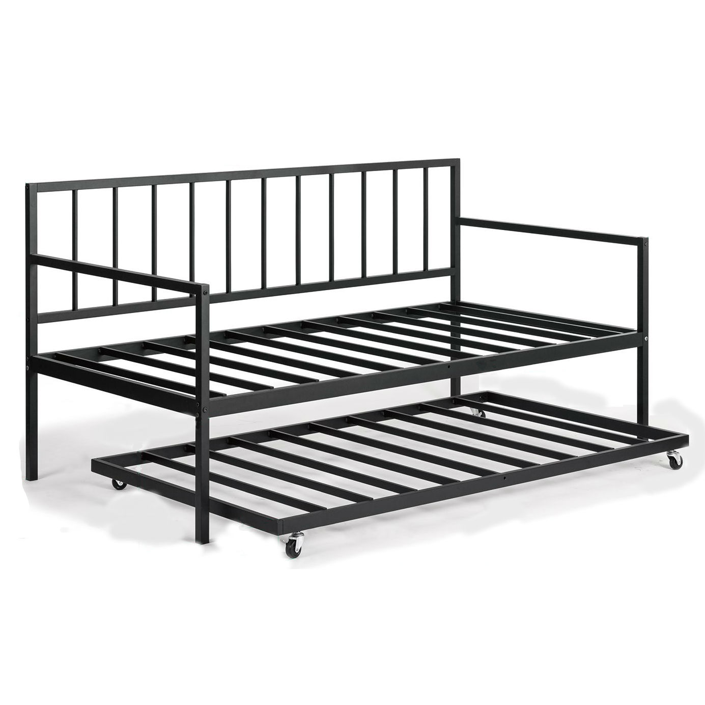 Modern Black Metal Daybed, Twin Bed Frame And Trundle