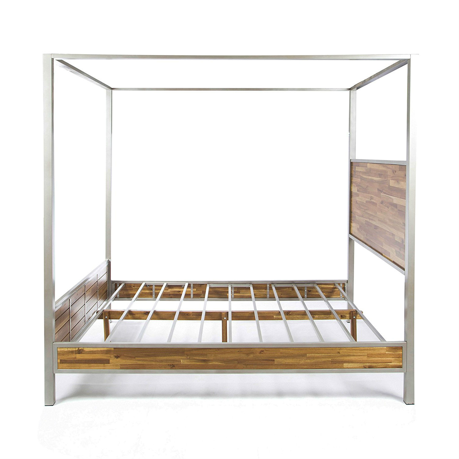 Greenhome123 Queen Size Modern Metal Wood Canopy Bed Frame