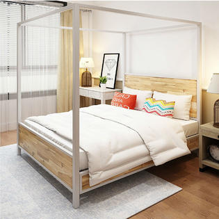 Greenhome123 Queen Size Modern Metal Wood Canopy Bed Frame Greenhome123 Queen Size Modern Metal Wood Canopy Bed Frame 3
