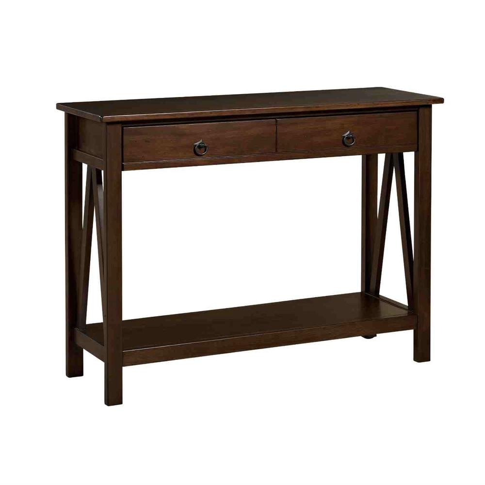 FastFurnishings 2-Drawer Console Sofa Table Living Room Storage Shelf in Tobacco Brown