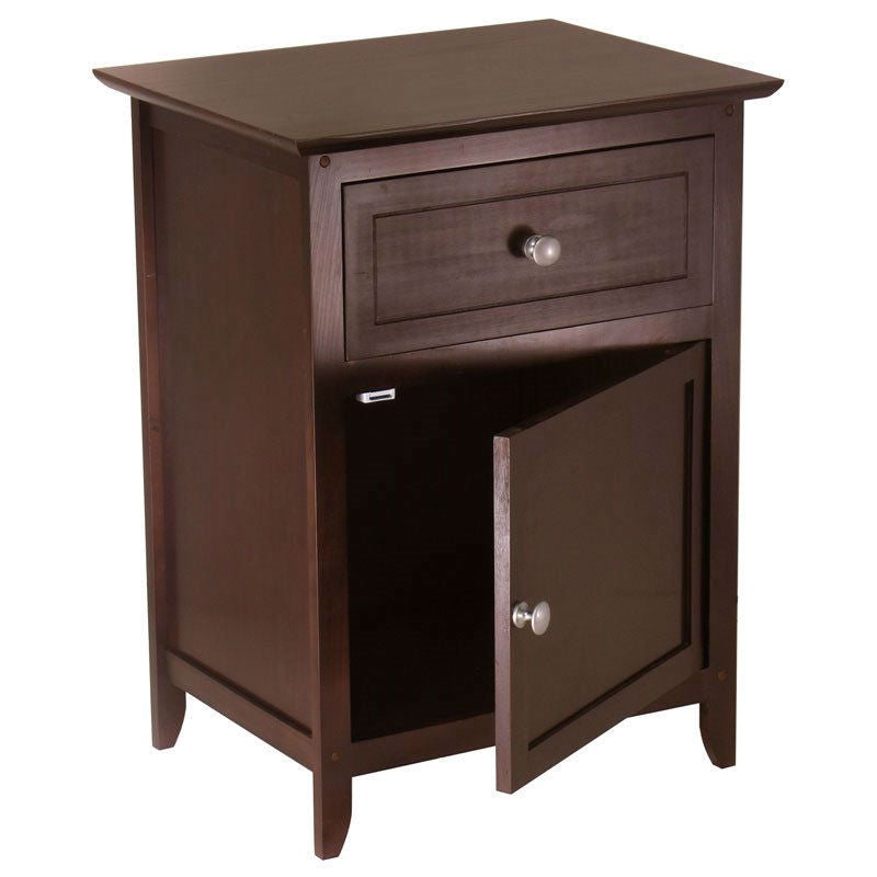 FastFurnishings Antique Walnut Wood Finish 1-Drawer Bedroom Nightstand End Table Cabinet