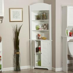 FastFurnishings Bathroom Linen Tower Corner Storage Cabinet with 3 Open Shelves in White