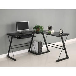 L Shaped Glass Top Computer Desk, New L Shaped Desk Office Computer Glass Corner With Keyboard Tray