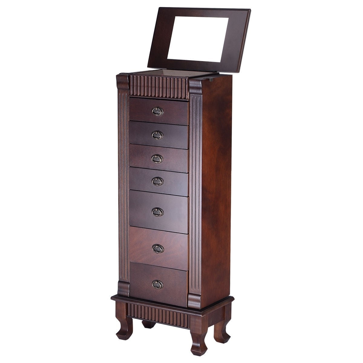 FastFurnishings Classic 7-Drawer Jewelry Armoire Wood Storage Chest Cabinet