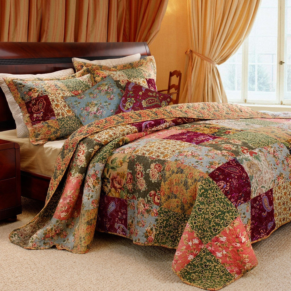 FastFurnishings Full / Queen size 100% Cotton Patchwork Quilt Set with Floral Paisley Pattern