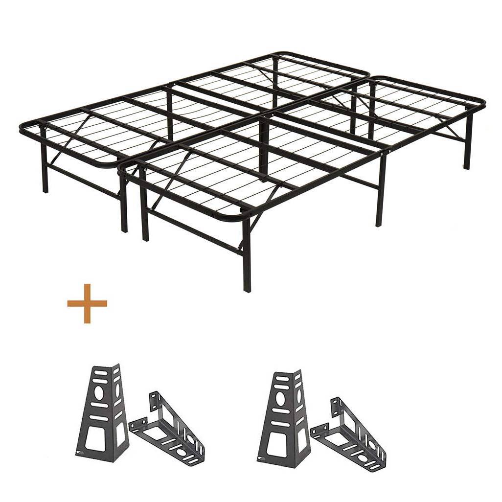 GreenHome123 14-inch High Platform King Bed Frame with Headboard & Footboard Brackets - No Boxsprings Needed