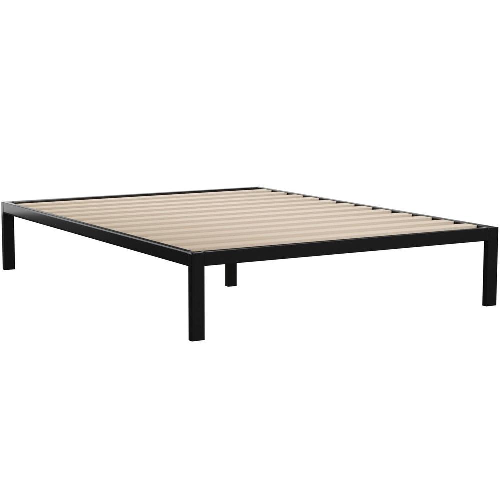 GreenHome123 Twin Full Queen King Black Metal Platform Bed Frame with Wood Slat Mattress Support