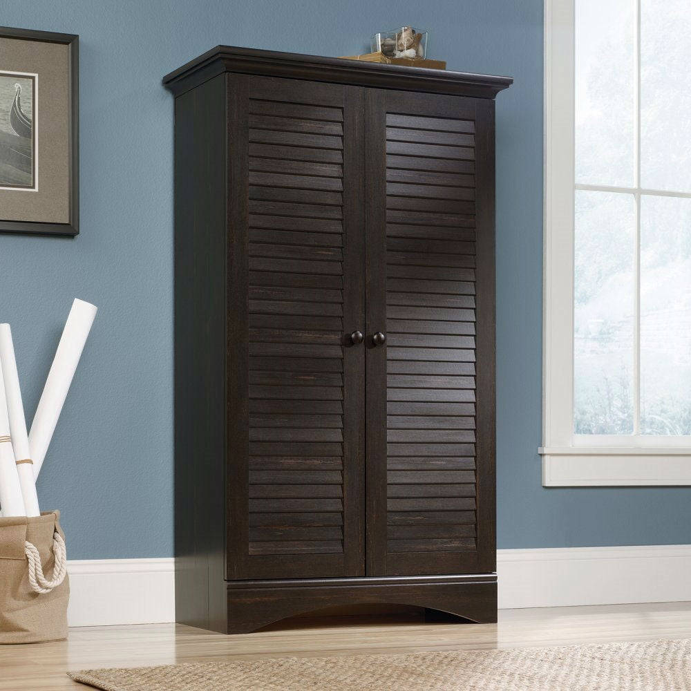 FastFurnishings Multi-Purpose Wardrobe Armoire Storage Cabinet in Dark Brown Antique Wood Finish