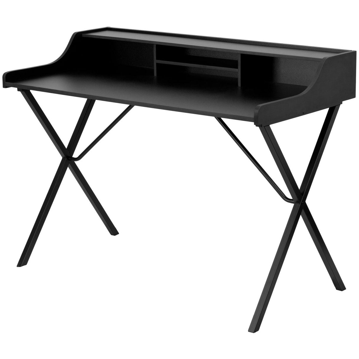 FastFurnishings Modern Black Office Table Computer Desk with Raised Top Shelf