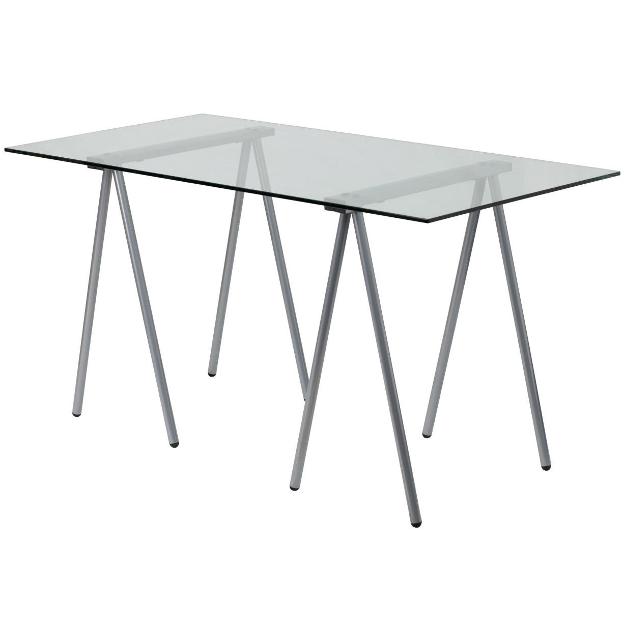 FastFurnishings Modern Clear Tempered Glass Top Writing Table Computer Desk with Metal Legs