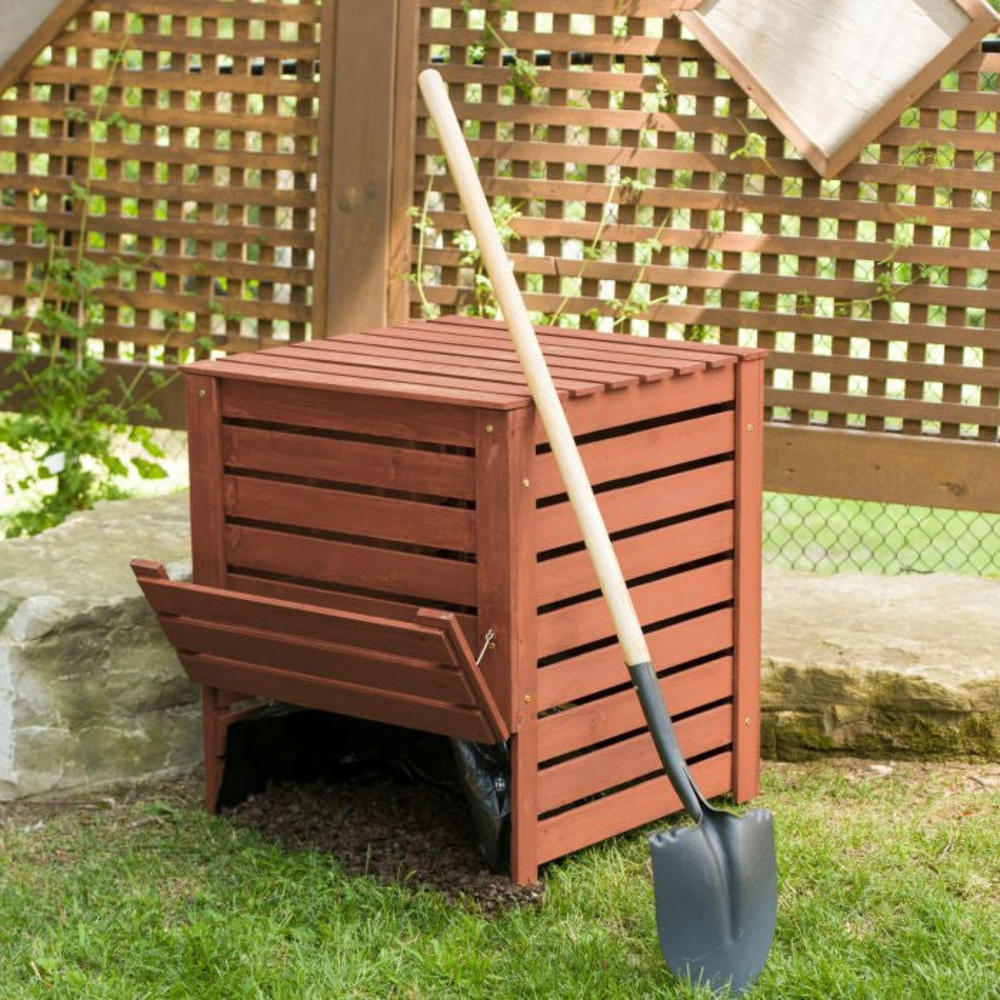 FastFurnishings Outdoor 90 Gallon Solid Wood Compost Bin with Brown Finish