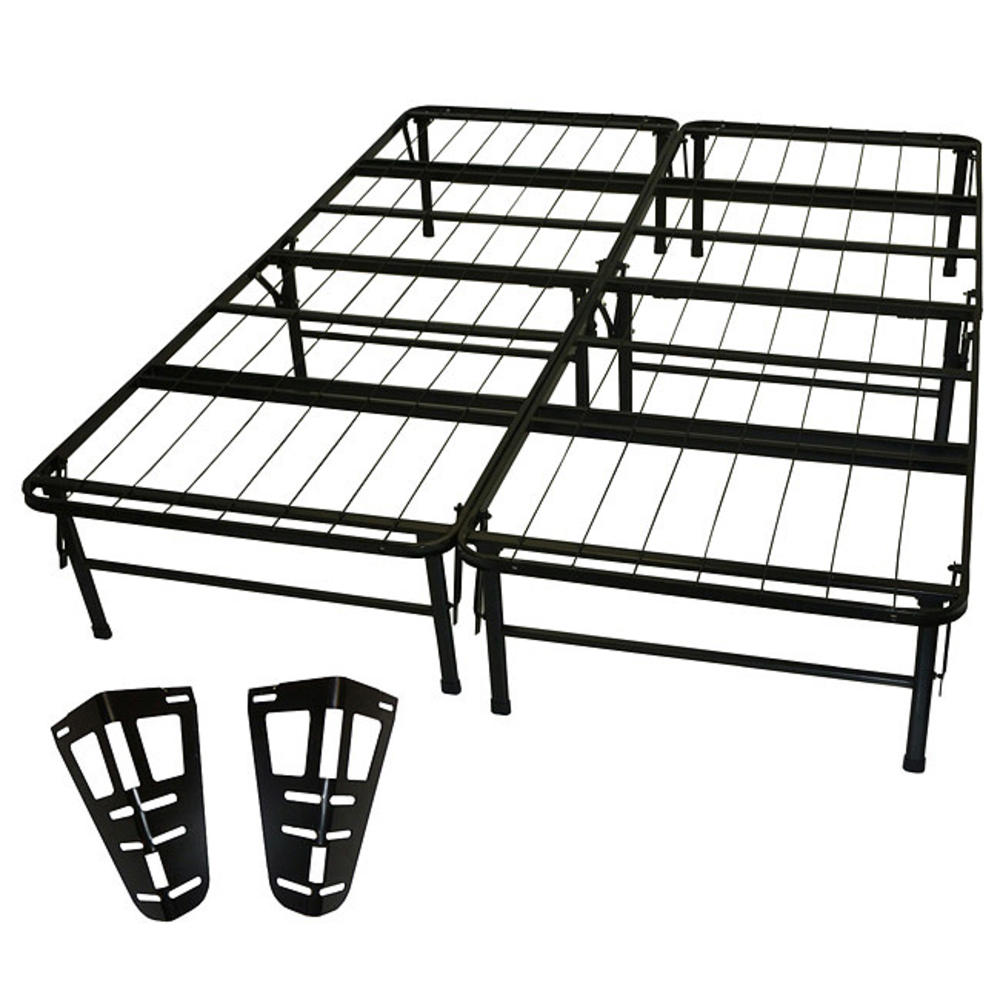 GreenHome123 Queen size Folding Metal Platform Bed Frame with Headboard Brackets