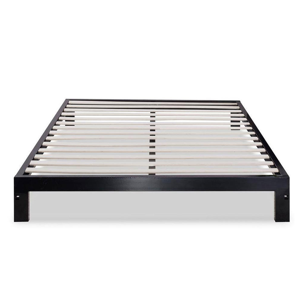 GreenHome123 Modern Black Metal Platform Bed Frame with Wood Slats in Twin Full Queen King