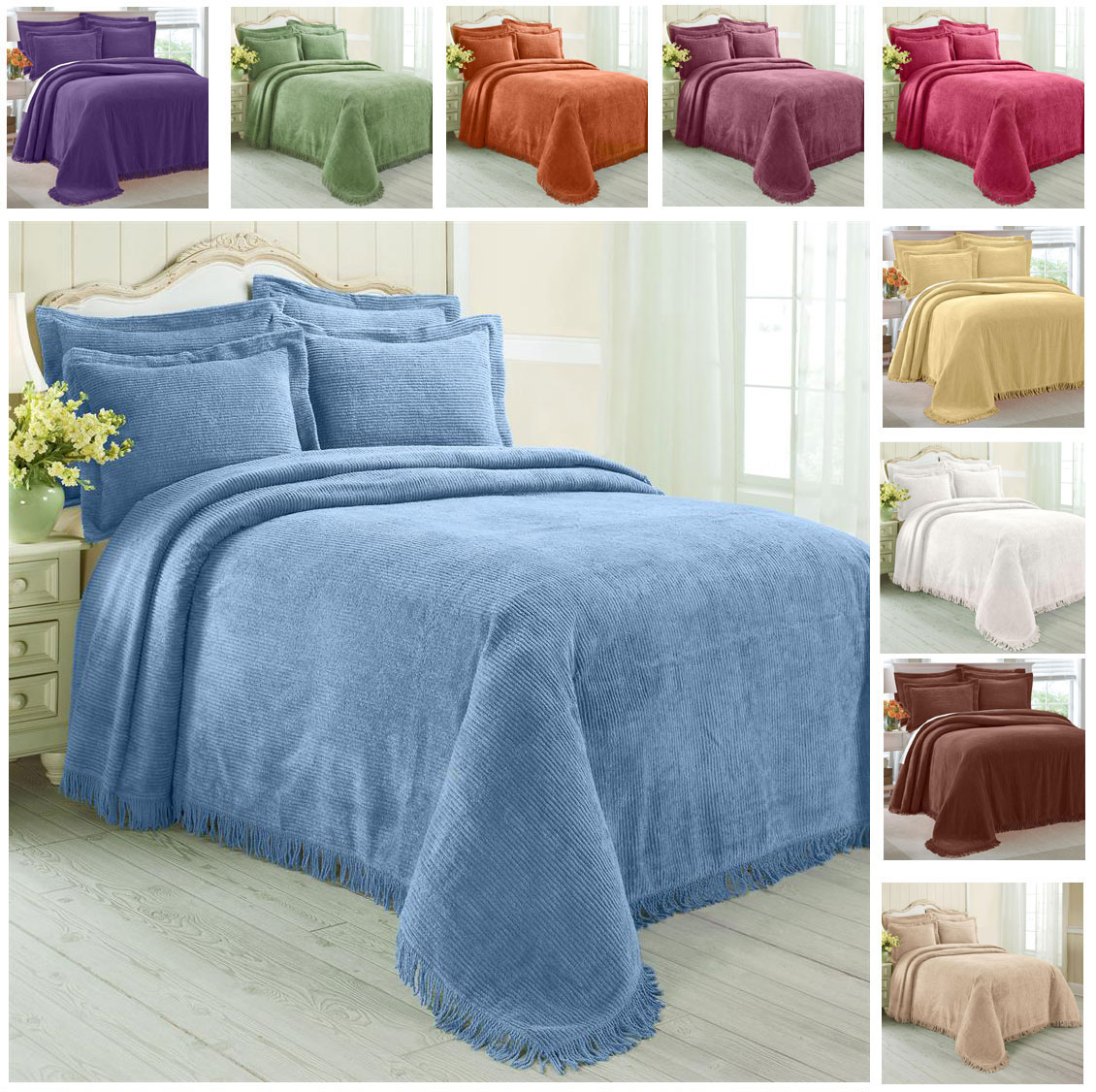 GreenHome123 100% Cotton Chenille Bedspread Select Color & Size Twin Full  Queen King