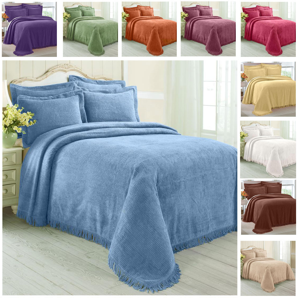 GreenHome123 100% Cotton Chenille Bedspread Select Color & Size Twin Full Queen King GreenHome123 100% Cotton Chenille Bedspread Select Color & Size Twin Full Queen King