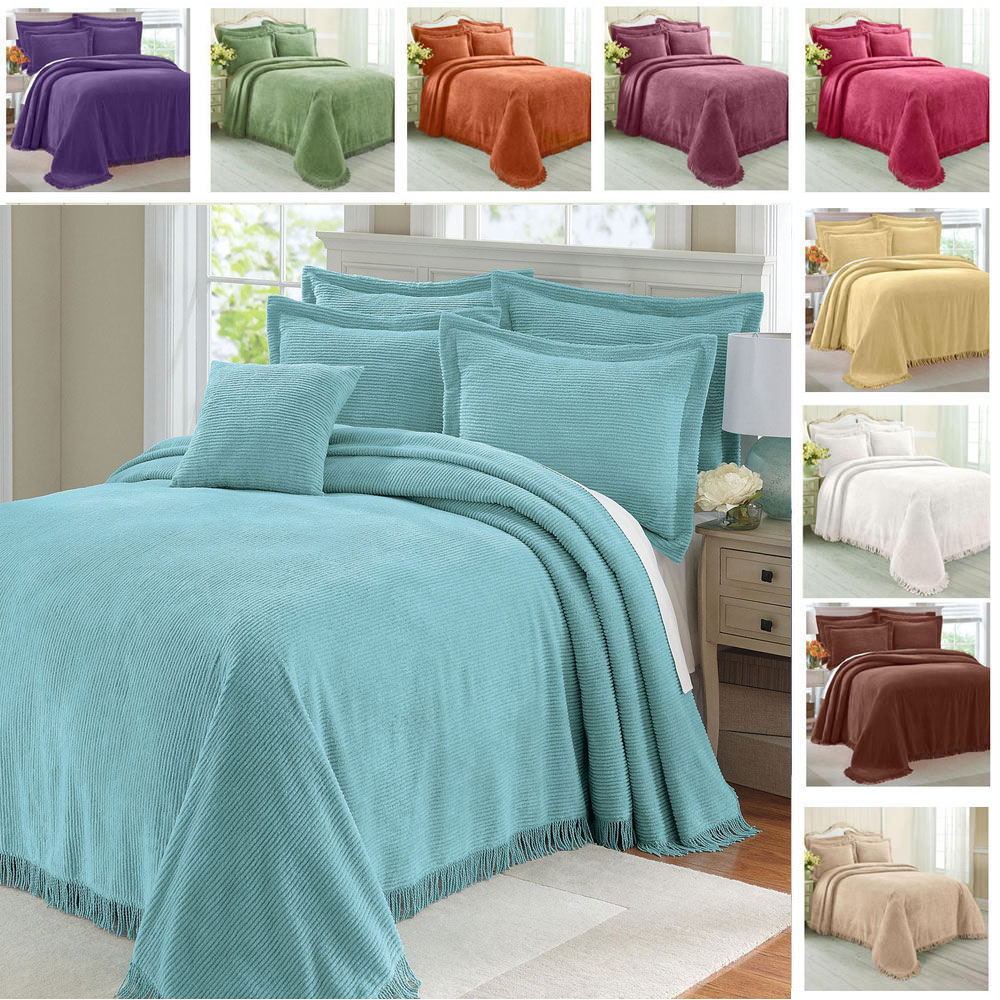 Cotton Chenille Bedspread, Teal Bedspread King Size