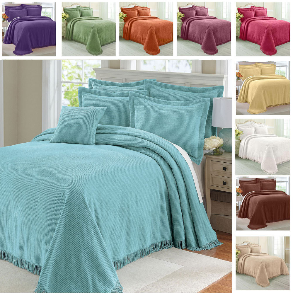 Greenhome123 100 Percent Cotton Chenille Bedspread In Turquoise Blue Green Teal With Fringe Twin Full Queen King Cotton Chenille Bedspread, Teal Bedspread King Size