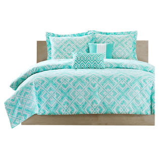 Intelligent Designer Comforters Light Teal White Geometric Squares