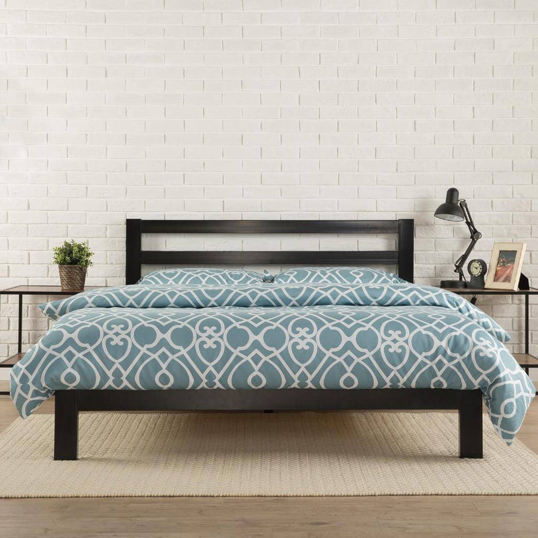 Greenhome123 Modern Metal Platform Bed, Metal Bed Frame With Wooden Slats Queen