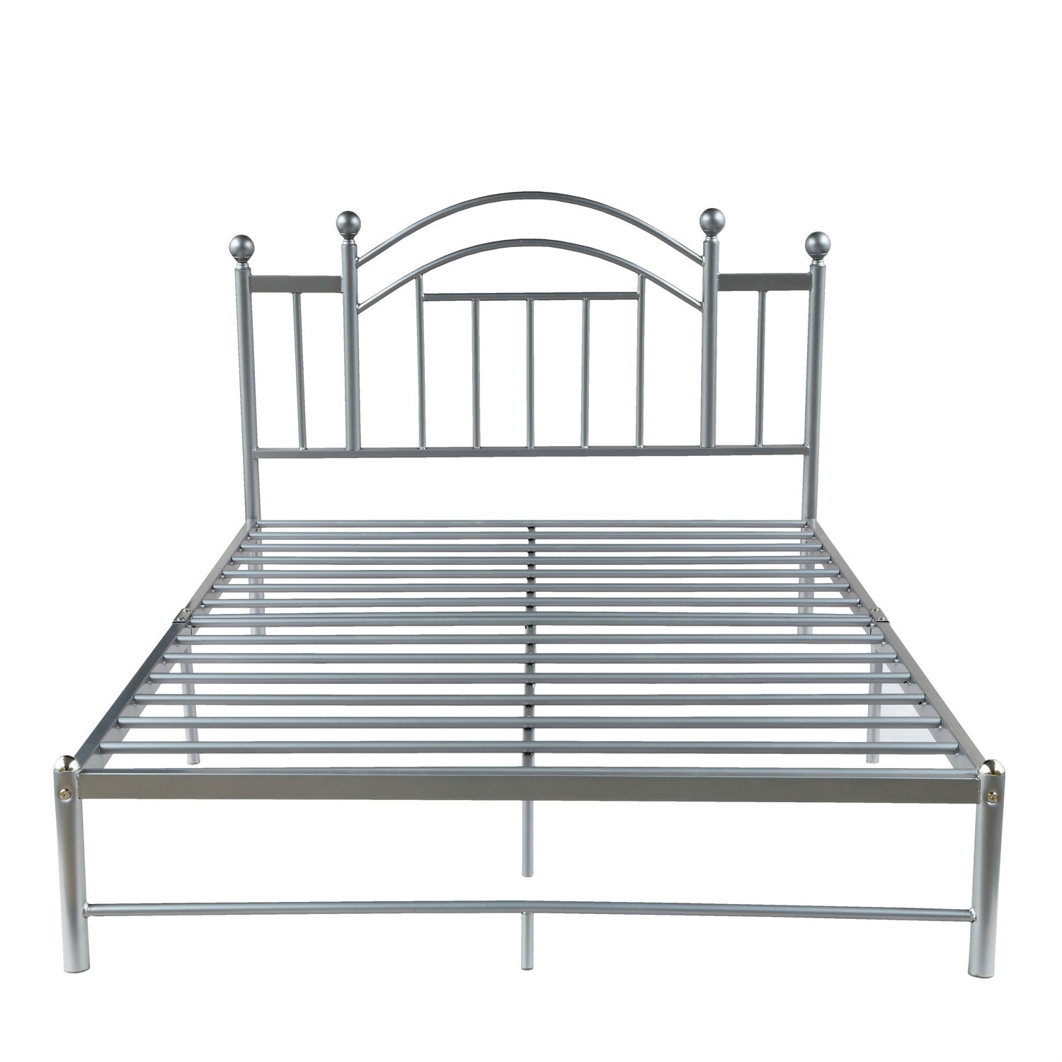 Greenhome123 Silver Gray Metal Platform, Silver Queen Bed Frame With Headboard