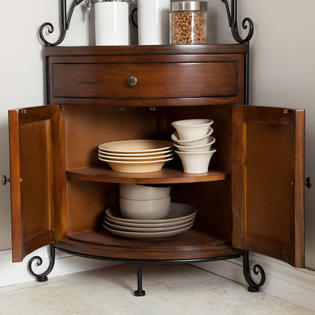Greenhome123 Wrought Iron Corner Bakers Rack With Wooden Kitchen Greenhome123 Wrought Iron Corner Bakers Rack With Wooden Kitchen Storage Cabinet