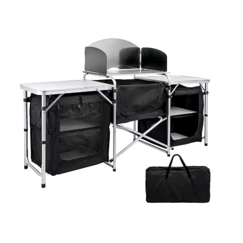 MPM 6 Inch Aluminum Portable Fold-Up Camping Kitchen Station w/Windscreen Cupboards