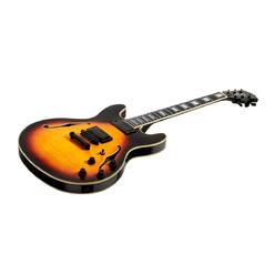 Monoprice 610503 Indio Boardwalk Flamed Maple Hollow Body Electric Guitar with Gig Bag&#44; Sunburst