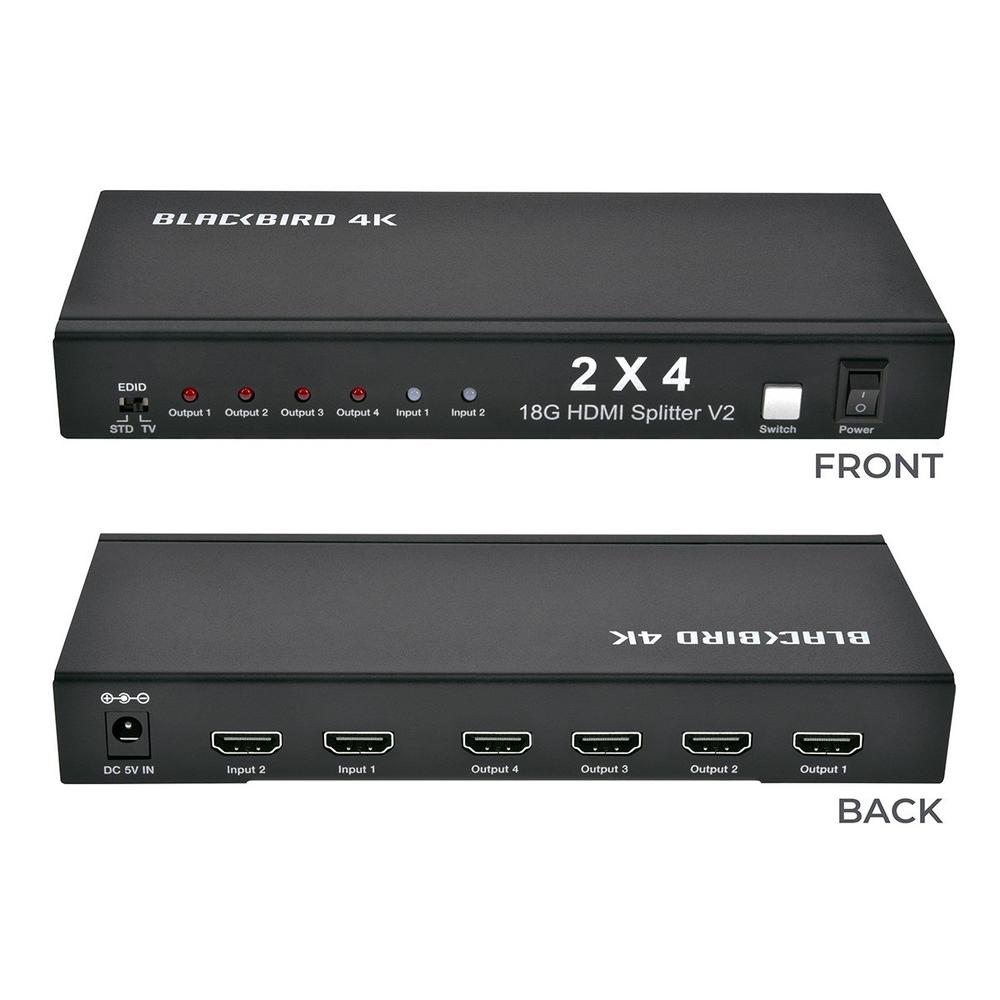 Monoprice 4K HDMI 2x4 Splitter And Switch - Black 4k @ 30Hz, HDCP Compliant