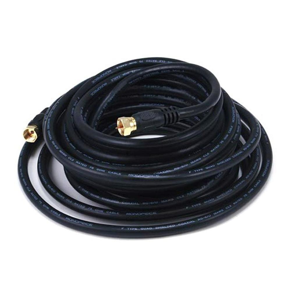 Monoprice 25ft RG6 (18AWG) 75Ohm, CL2 Coaxial Cable W/ F Type Connector - Black