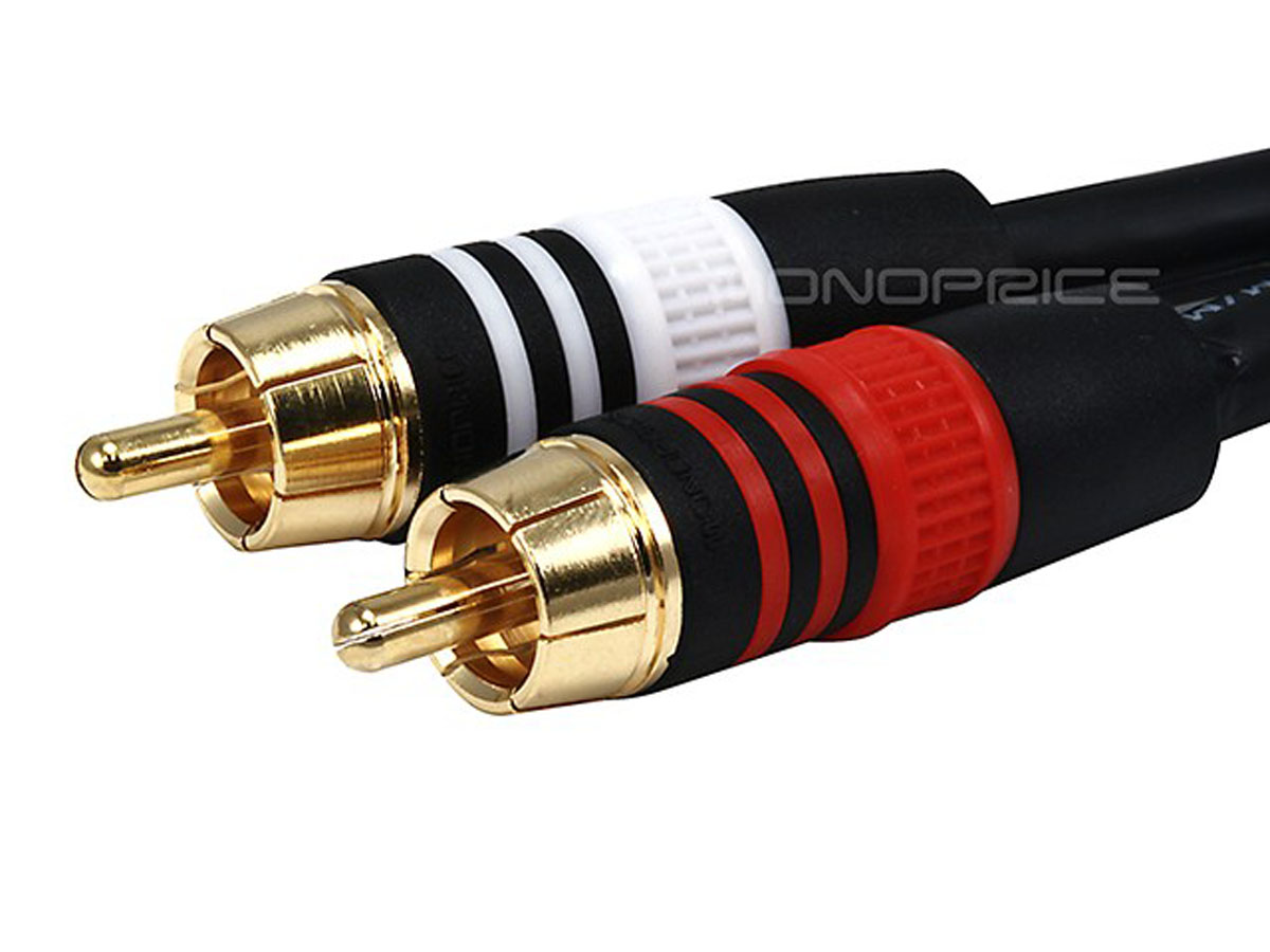 Monoprice 15ft 3.5mm Stereo Male to 2RCA Male 22AWG Cable (Gold Plated) - Black