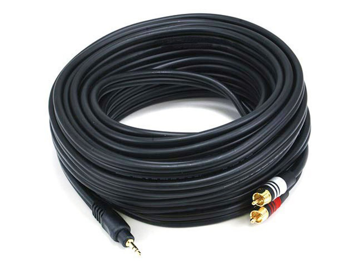 Monoprice 35ft 3.5mm Stereo Male to 2RCA Male 22AWG Cable (Gold Plated) - Black