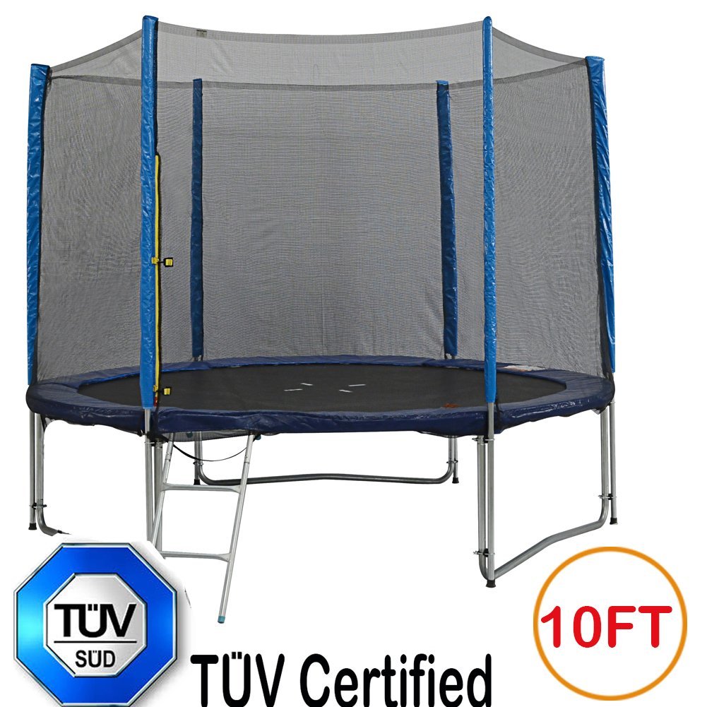 Zupapa TÜV Approved Trampoline Combo 10ft with Enclosure, Ladder and Rain Cover for Trampoline - Blue