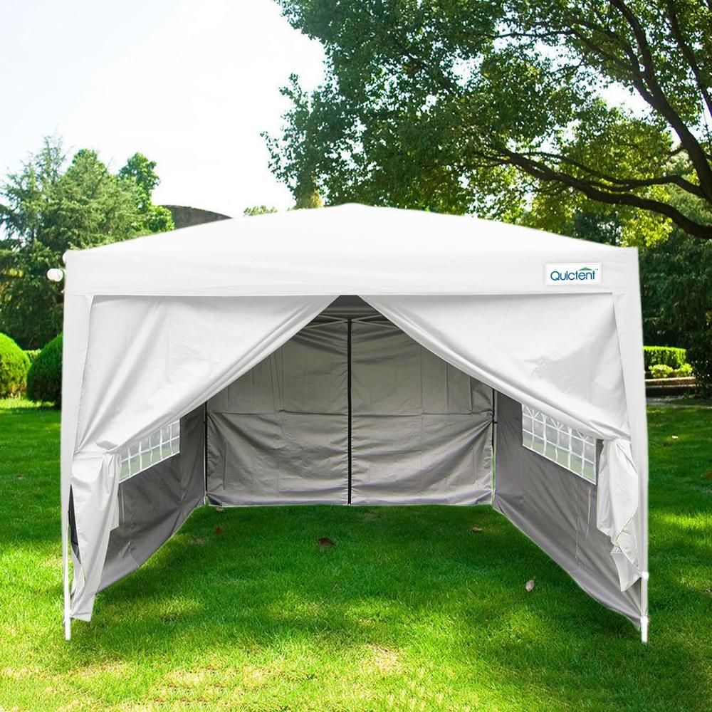 Quictent Silvox Waterproof 10x10' EZ Pop Up Canopy Gazebo Party Tent White Portable Style Removable Sides With Heavy Duty Bag