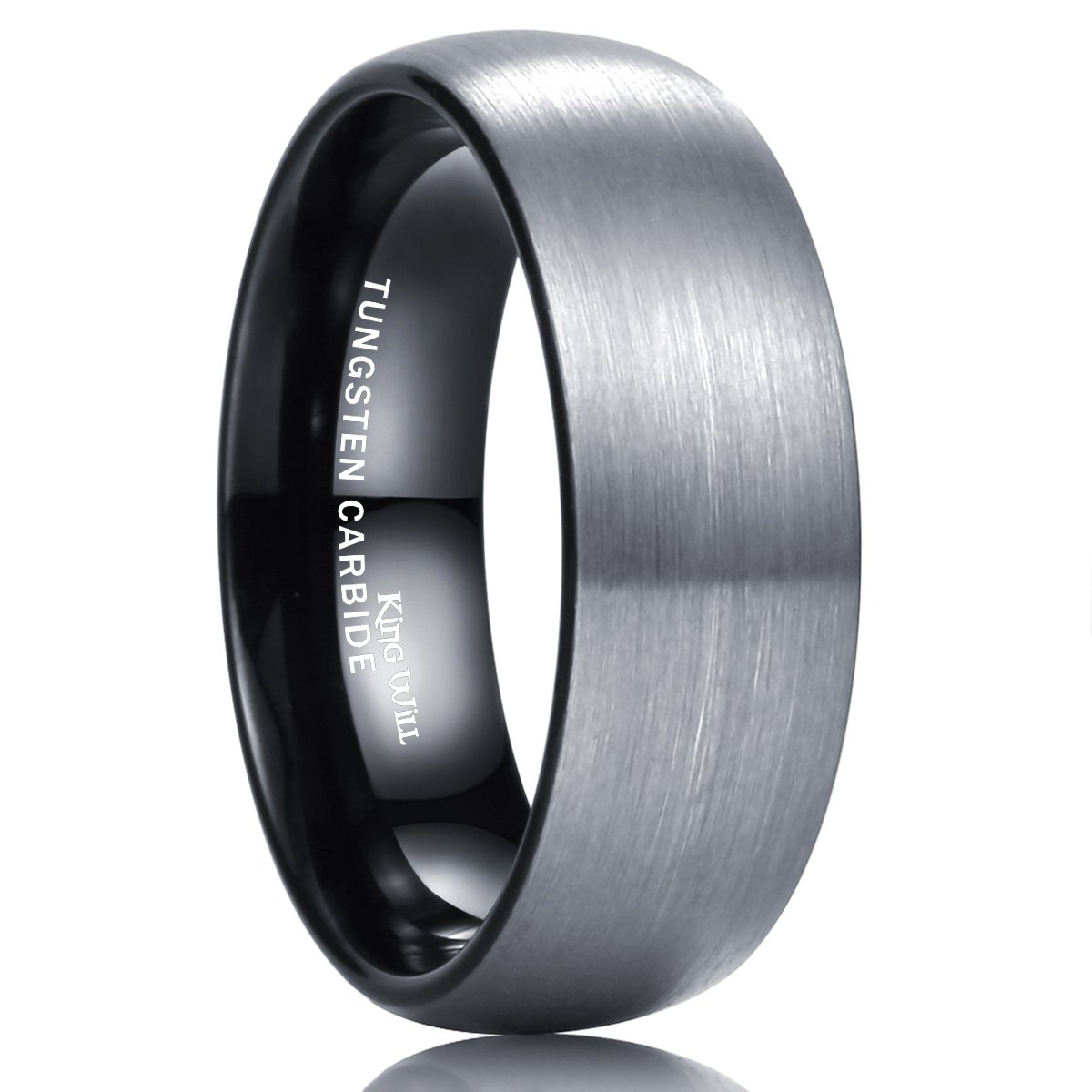 King Will BASIC 8mm Tungsten Carbide Wedding Band Ring for Men with Black Plated Enamel Domed(10.5)